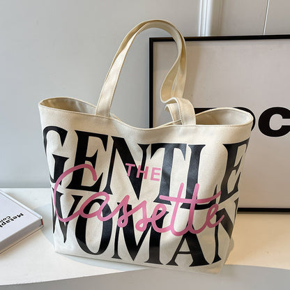 Tragetaschen mit Buchstabendruck, modische Canvas-Taschen mit großem Fassungsvermögen für Damen