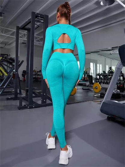 2-teiliges Sport-Set: Langarm-Oberteil mit Cut-Outs & Butt-Lifting-Nahtlose Leggings