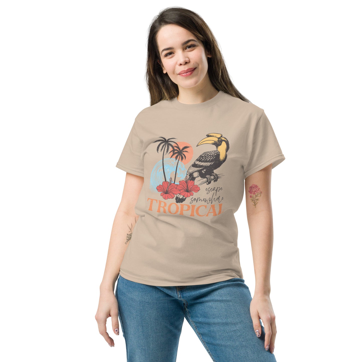 Escape Somewhere Tropical  Klassisches Unisex T-Shirt