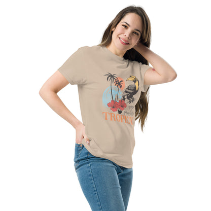 Escape Somewhere Tropical  Klassisches Unisex T-Shirt