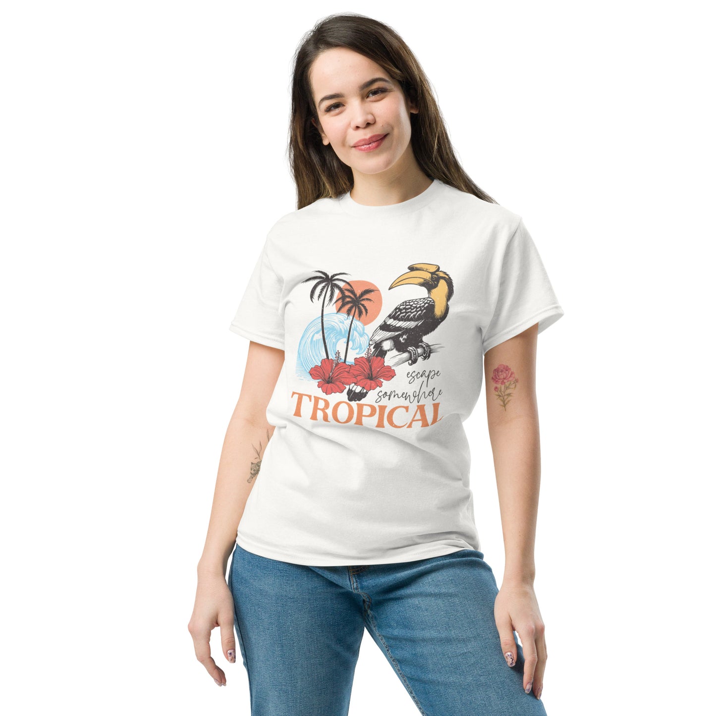 Escape Somewhere Tropical  Klassisches Unisex T-Shirt