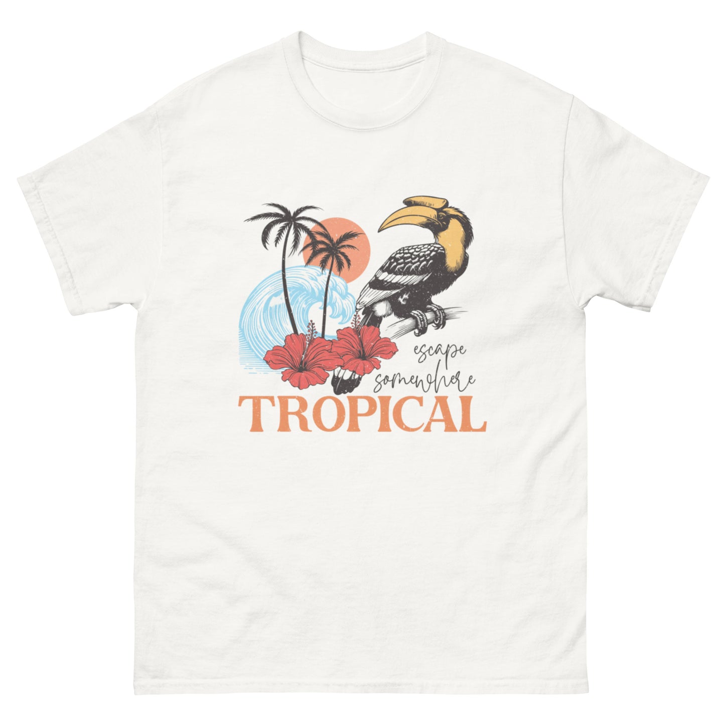 Escape Somewhere Tropical  Klassisches Unisex T-Shirt